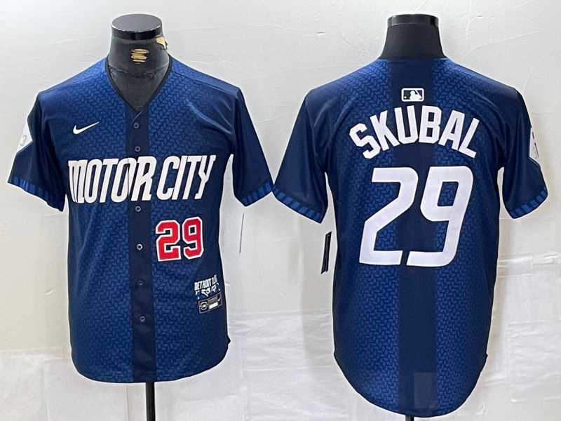 Mens Detroit Tigers #29 Tarik Skubal Number 2024 Navy City Connect Cool Base Limited Stitched Jersey